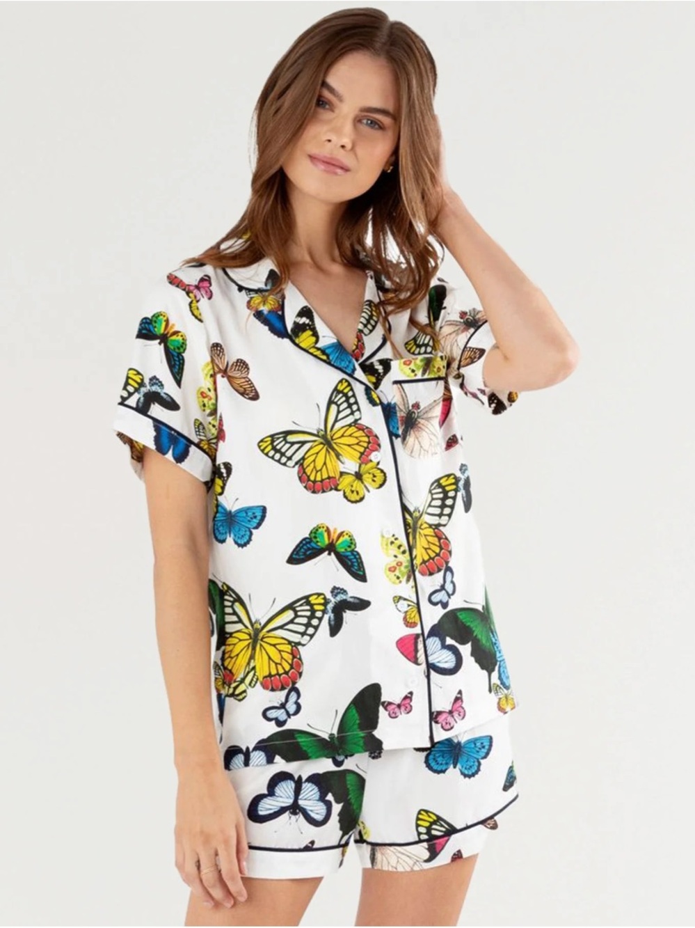 Katie Kime Mariposa Butterfly Top White & Rainbow Large Cotton Whimsical Garden